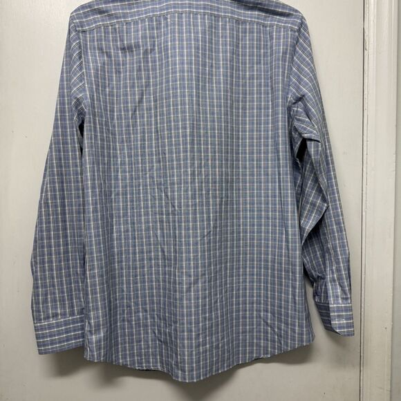 Banana Republic Men's L. Non-Iron Slim Fit Plaid Blue/White Long SLV Button Down - Picture 3 of 3